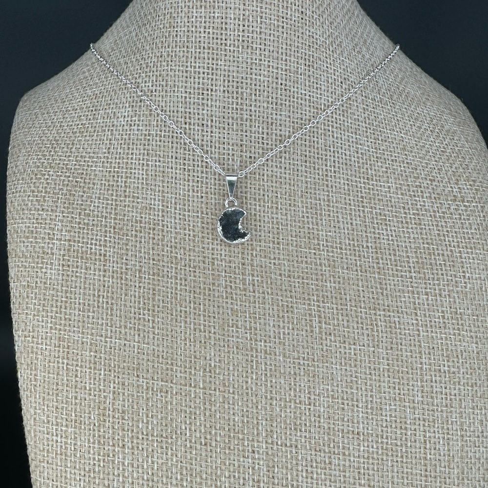 Black/Dark Purple Druzy Amethyst Crescent Moon Pendant on Chain - Picture 4 of 13